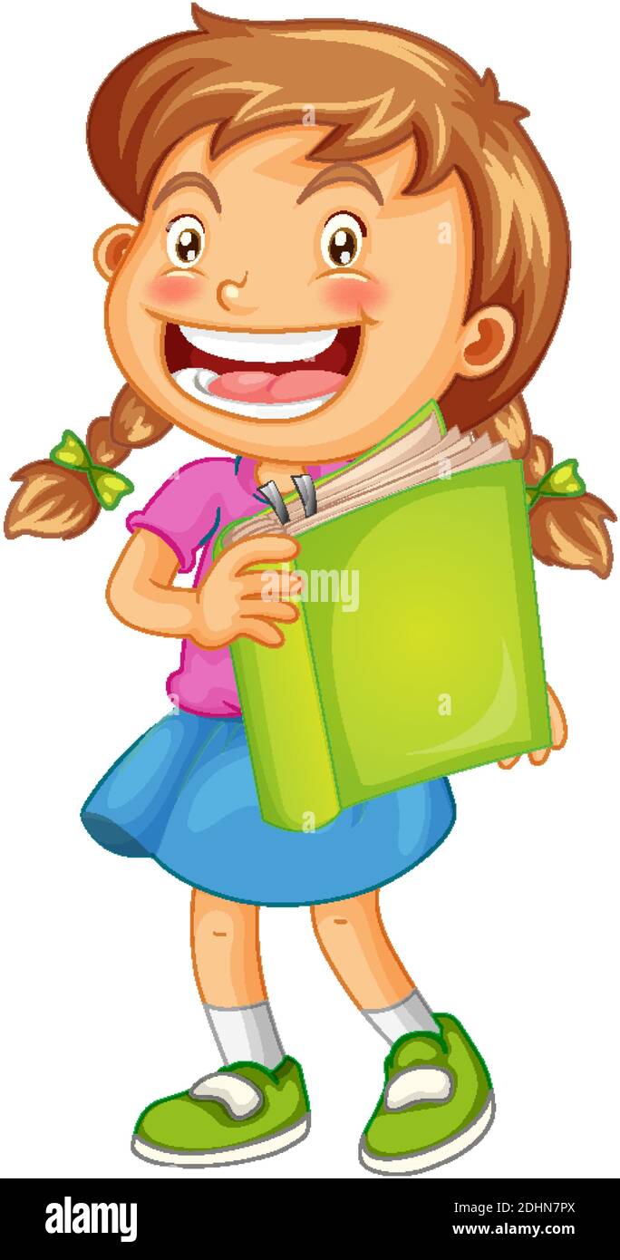 Happy girl with book isolated illustration Stock Vector Image & Art - Alamy
