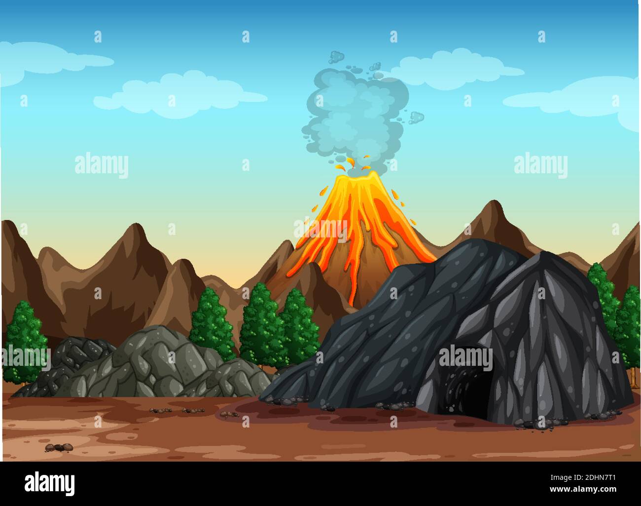 Volcanic eruption outdoor scene background illustration Stock Vector Image  & Art - Alamy