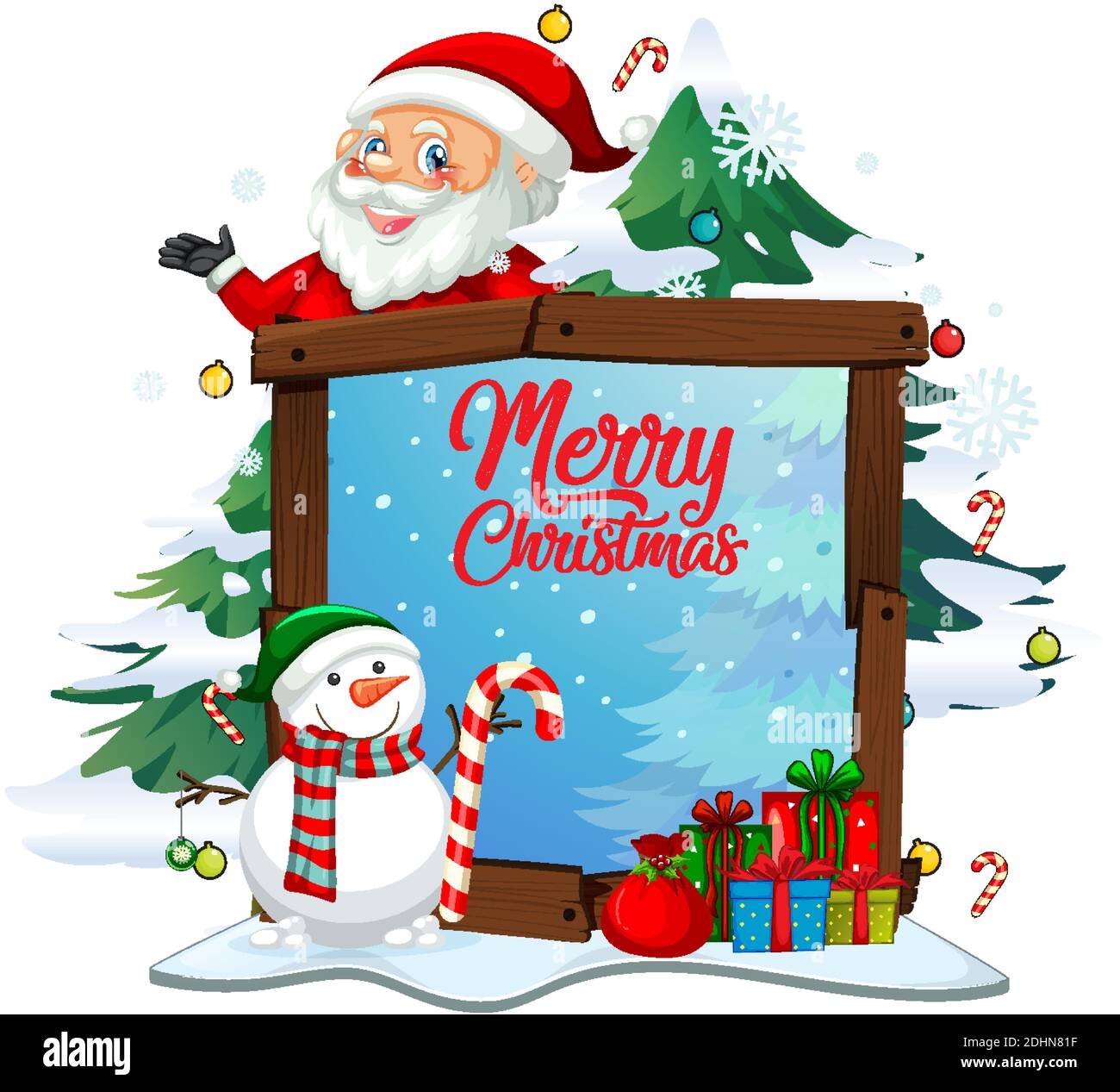 Merry Christmas font with Santa Claus in Christmas theme on white ...