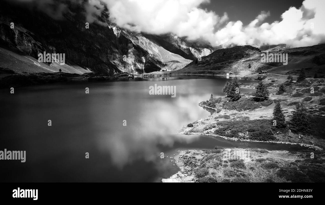 Amazing nature of Switzerland in the Swiss Alps in black and white ...