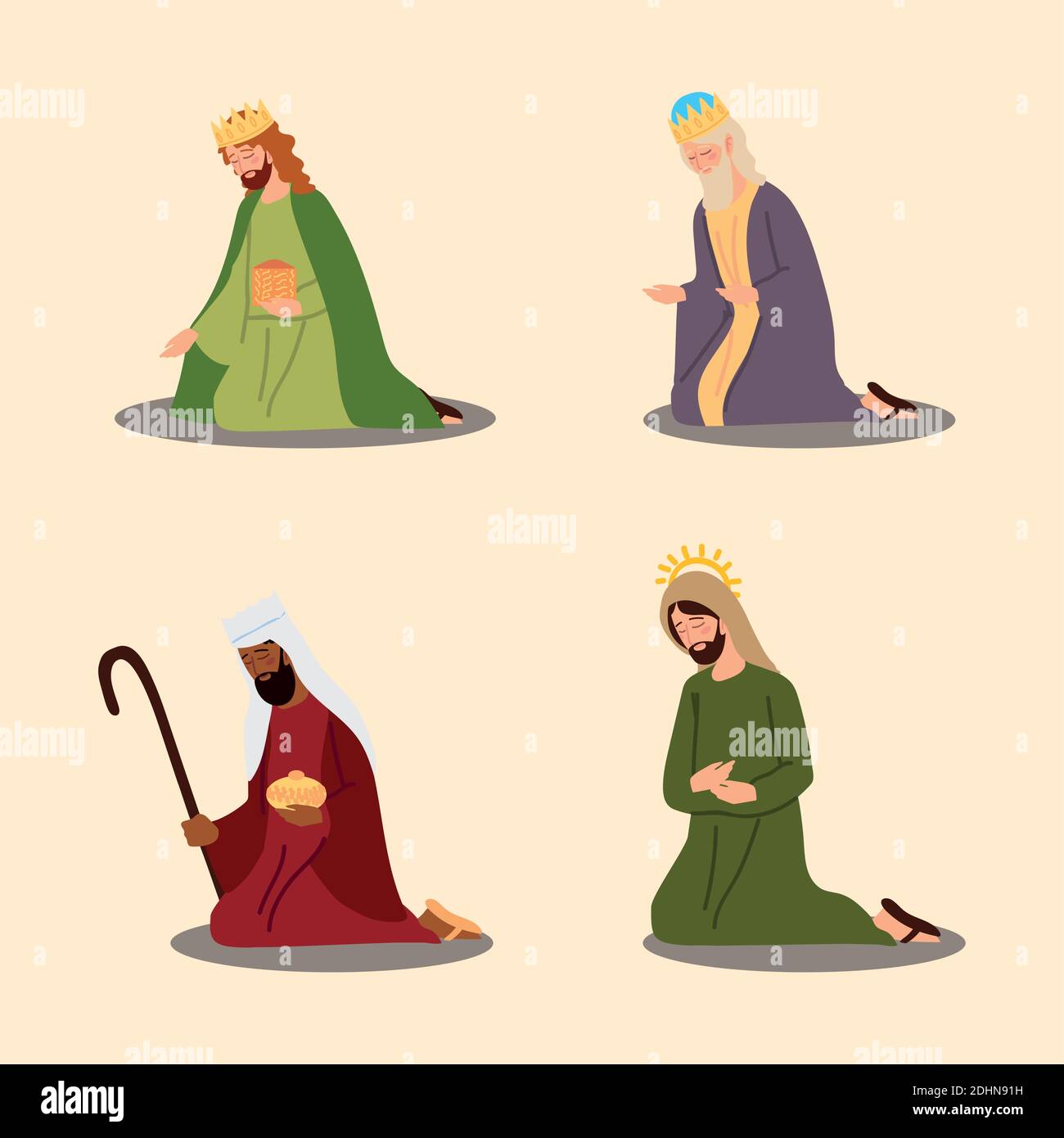 nativity cartoon manger three wise kings and jospeh icons vector illustration Stock Vector