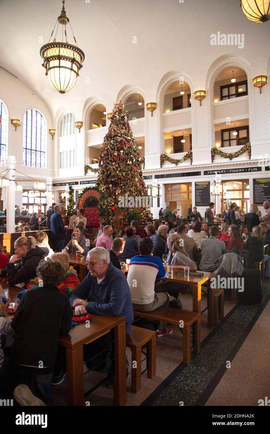 Holiday travelers and shoppers, Union Station, Denver, Colorado, (Photo by Casey B. Gibson) Stock Photo