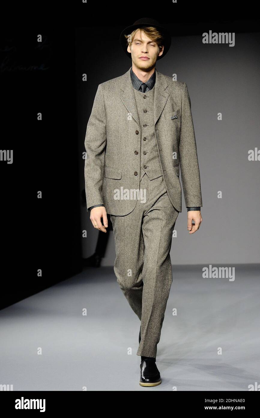 A model walks the runway at the Agnes B. Homme show during Paris Men's Fashion Week Fall-Winter 2016/17 on January 24, 2016 in Paris, France. Photo by Aurore Marechal/ABACAPRESS.COM Stock Photo