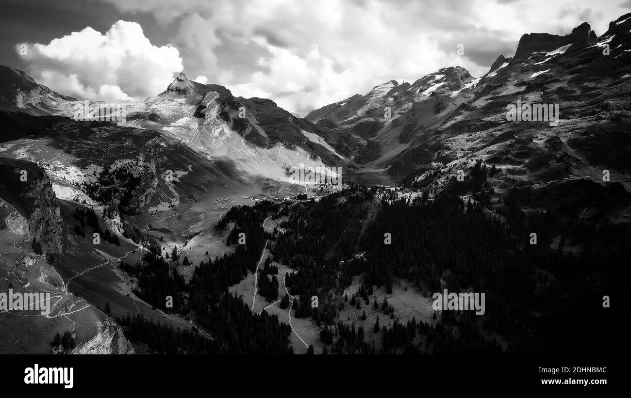 The Swiss Alps at Melchsee Frutt in black and white Stock Photo - Alamy