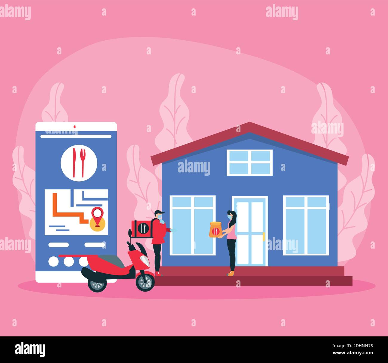 safe online delivery, the courier delivering food order to the home of