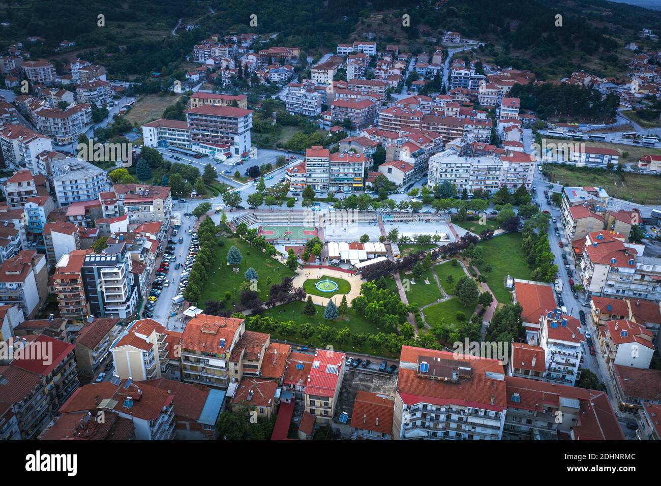 Aerial panoramic view of Florina city in northern Greece Stock Photo ...