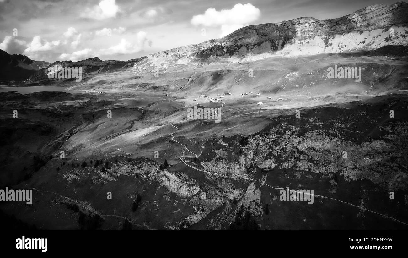 The Swiss Alps at Melchsee Frutt in black and white Stock Photo - Alamy