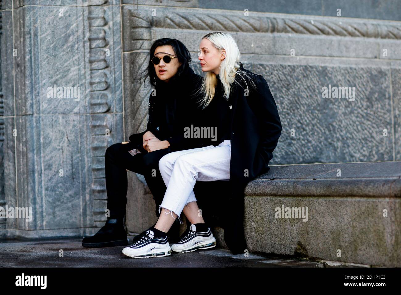 Street style, arriving at Freya Dalsjø Fall-Winter 2016-2017 show held at  City Hall in Copenhagen, Denmark, on February 4, 2016. Photo by Marie-Paola  Bertrand-Hillion/ABACAPRESS.COM Stock Photo - Alamy