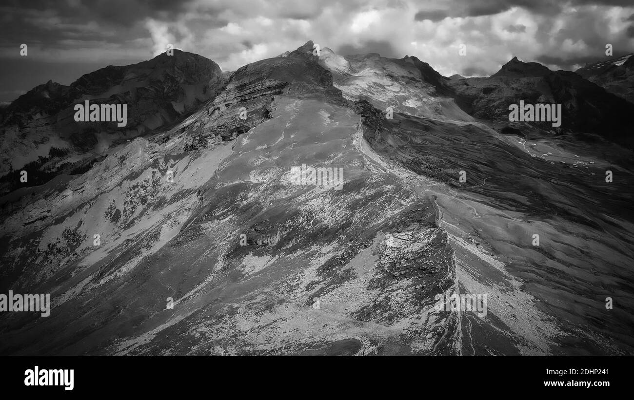 The Swiss Alps at Melchsee Frutt in black and white Stock Photo - Alamy