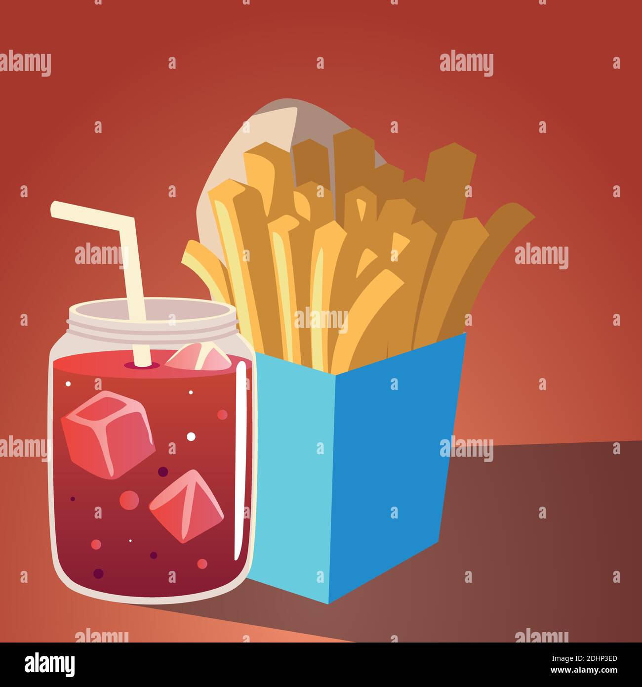 food french fries and juice fresh drink design vector illustration