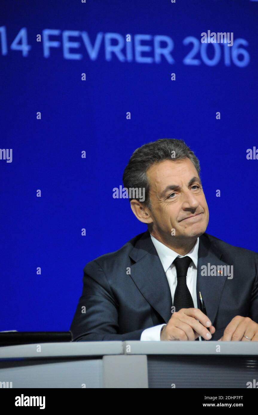 LR party president, former French President Nicolas Sarkozy speaks at a