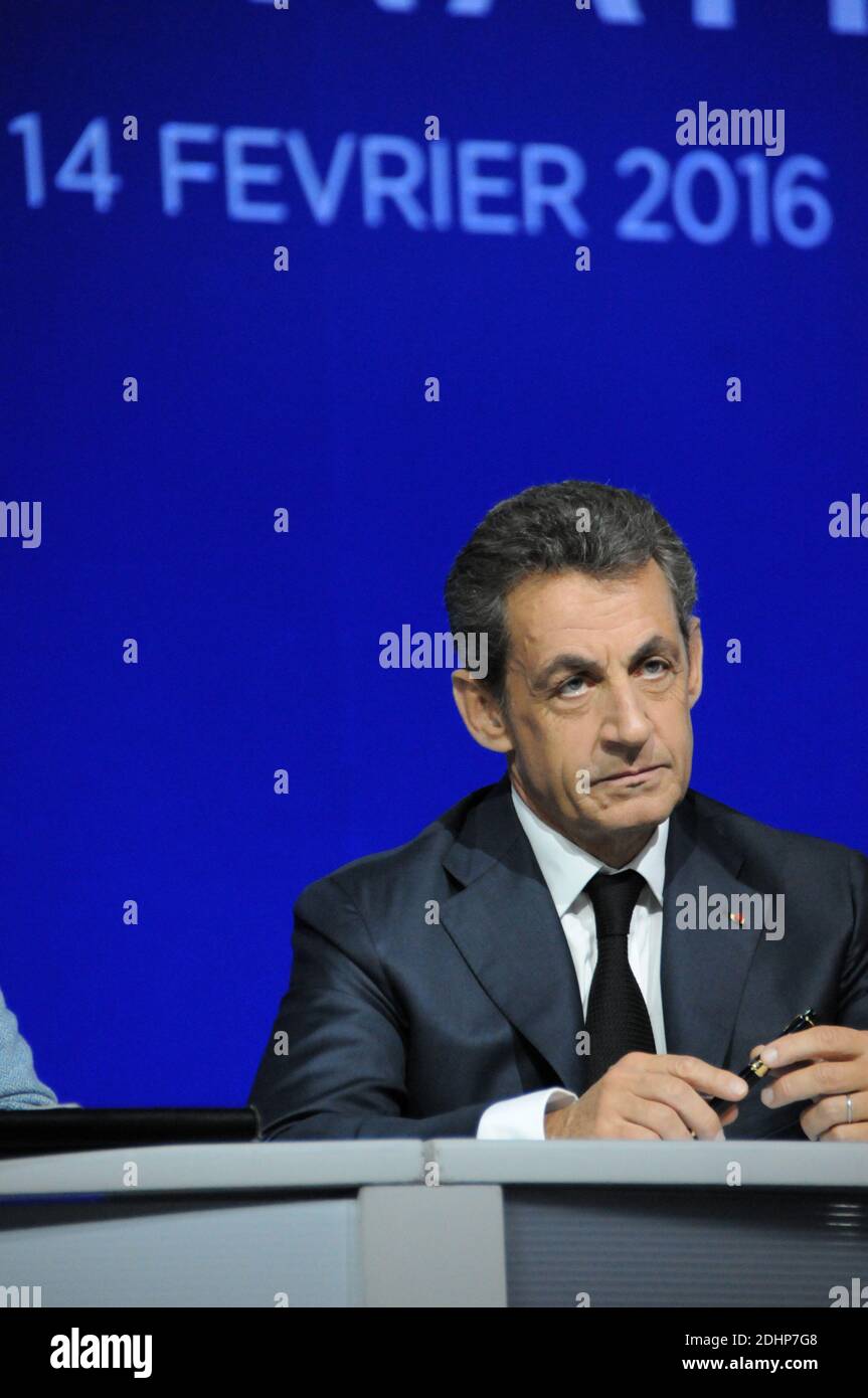 LR party president, former French President Nicolas Sarkozy speaks at a