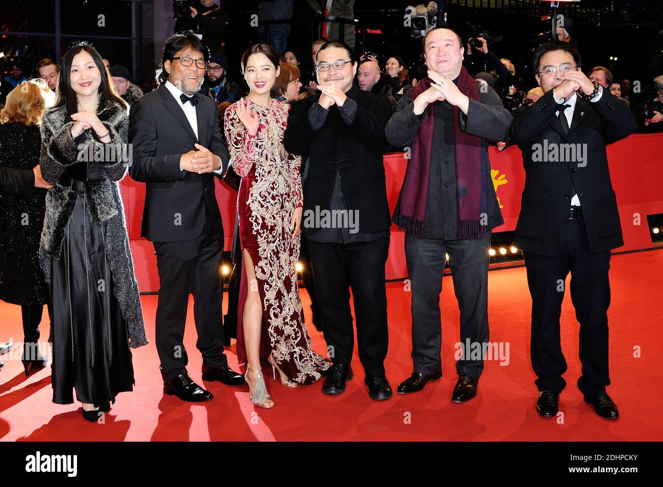 Mark Lee Ping-Bing (2nd L-cameraman of 'Chang Jiang Tu' awarded Silver Bear for Outstanding Artistic Contribution), Xin Zhi Lei (3rd L), director Yang Chao (3rd R) attending the Red Carpet before the Closing Ceremony during the 66th Berlinale, Berlin International Film Festival in Berlin, Germany on February 20, 2016. Photo by Aurore Marechal/ABACAPRESS.COM Stock Photo