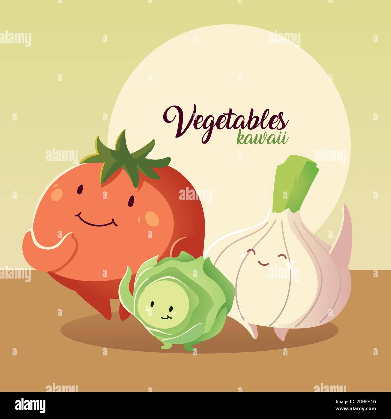 vegetables kawaii cute tomato onion and cabbage cartoon style vector  illustration Stock Vector Image & Art - Alamy