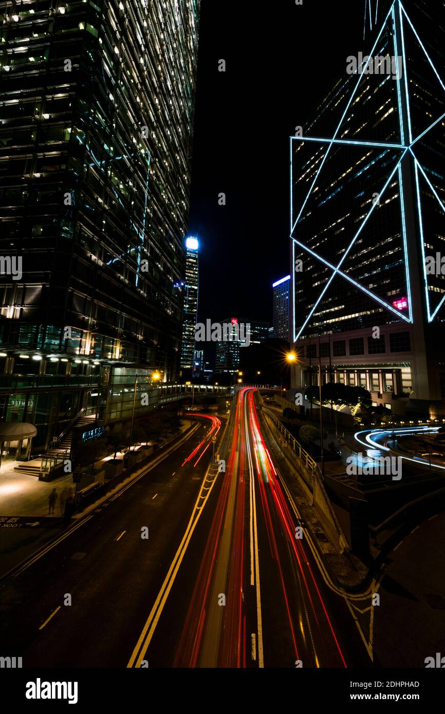 Night traffic in Hong Kong Stock Photo