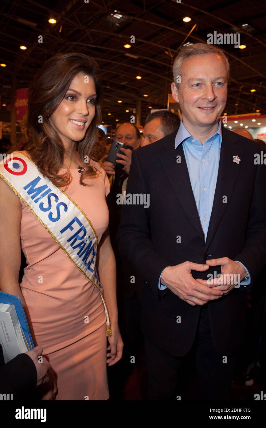 Les Republicains (LR) right-wing party deputy of Eure and former Agriculture Minister Bruno Le Maire meets with Miss France 2016 Iris Mittenaere as he tours the 53rd annual Paris International Agricultural Show at Porte de Versailles in Paris, France on February 29, 2016. Photo by Audrey Poree/ABACAPRESS.COM Stock Photo