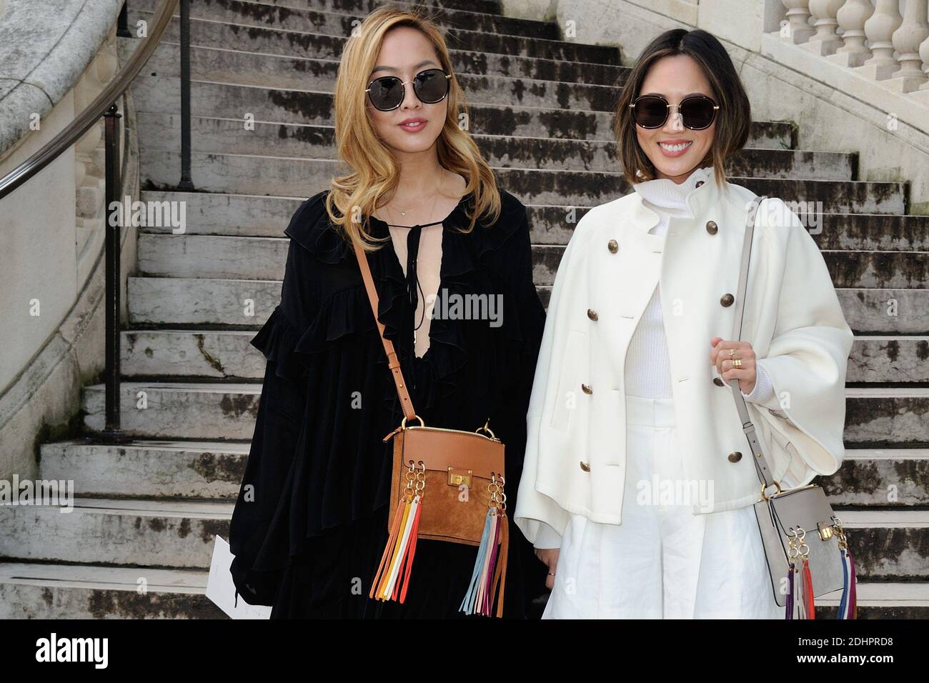 Dani Song and Aimee Song designers of the Song Sisters brand after the  Chloe show as part of the Paris Fashion Week Womenswear Fall/Winter  2016/2017 on March 3, 2016 in Paris, France.