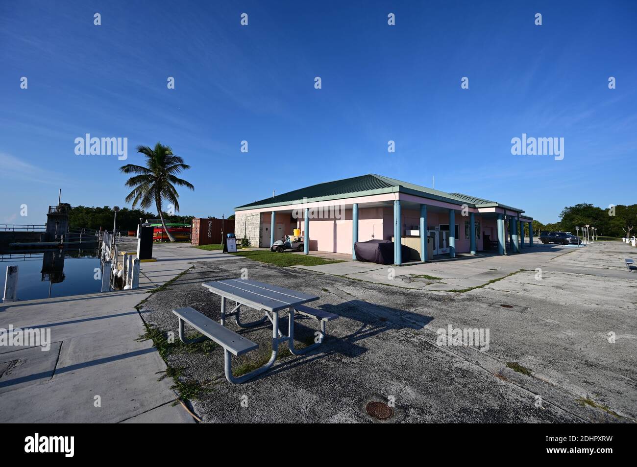 Everglades National Park, Florida - September 20, 2020 - Flamingo Marina on crisp sunny autumn morning. Stock Photo