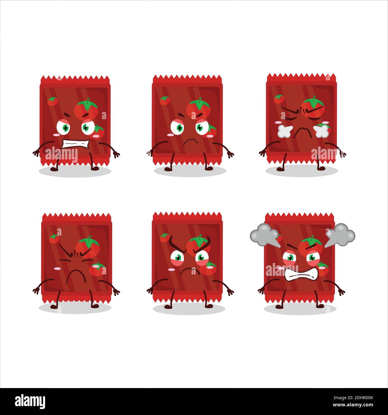 Ketchup sachet cartoon character with various angry expressions. Vector illustration Stock Vector