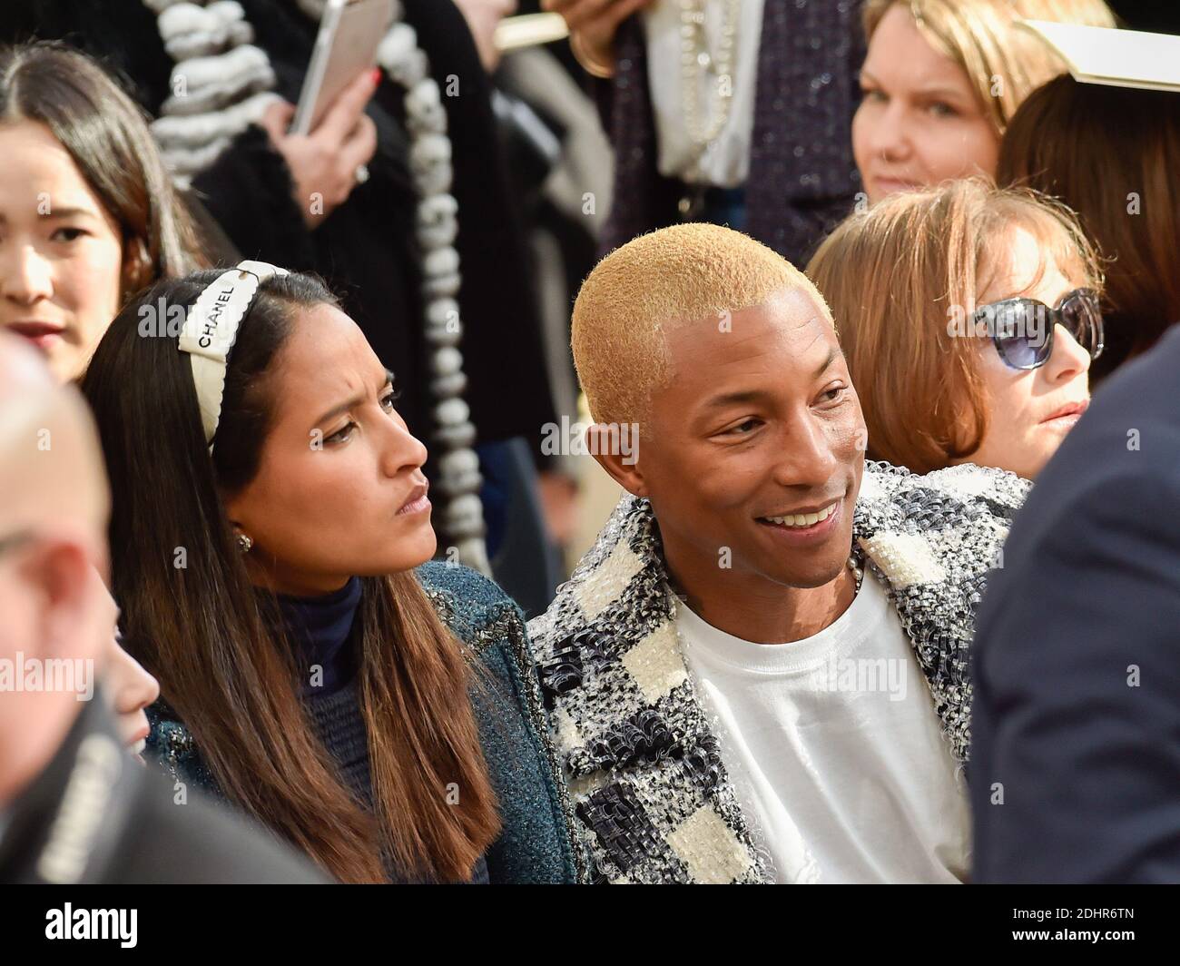 Pharrell Williams and Helen Lasichanh arriving to the Chanel show as part  of Fall/Winter 2016/2017 Paris Fashion Week on March 8, 2016 in Paris,  France. Photo by Aurore Marechal/ABACAPRESS.COM Stock Photo 