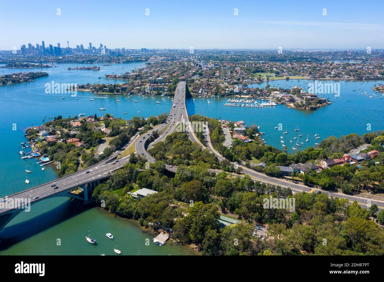 Gladesville bridge over the  parramatta river at Drummoyne, Sydney, Australia. Stock Photo