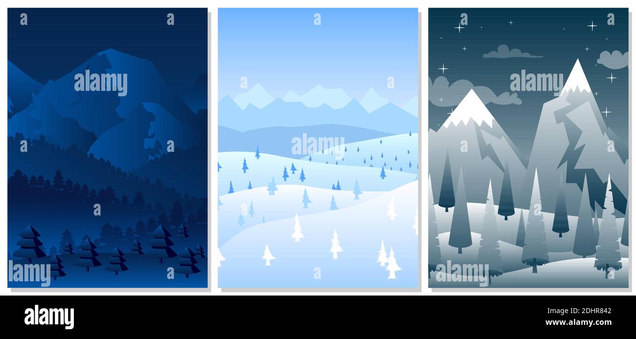 Winter background collection. Vector Christmas mountains and hills with ...
