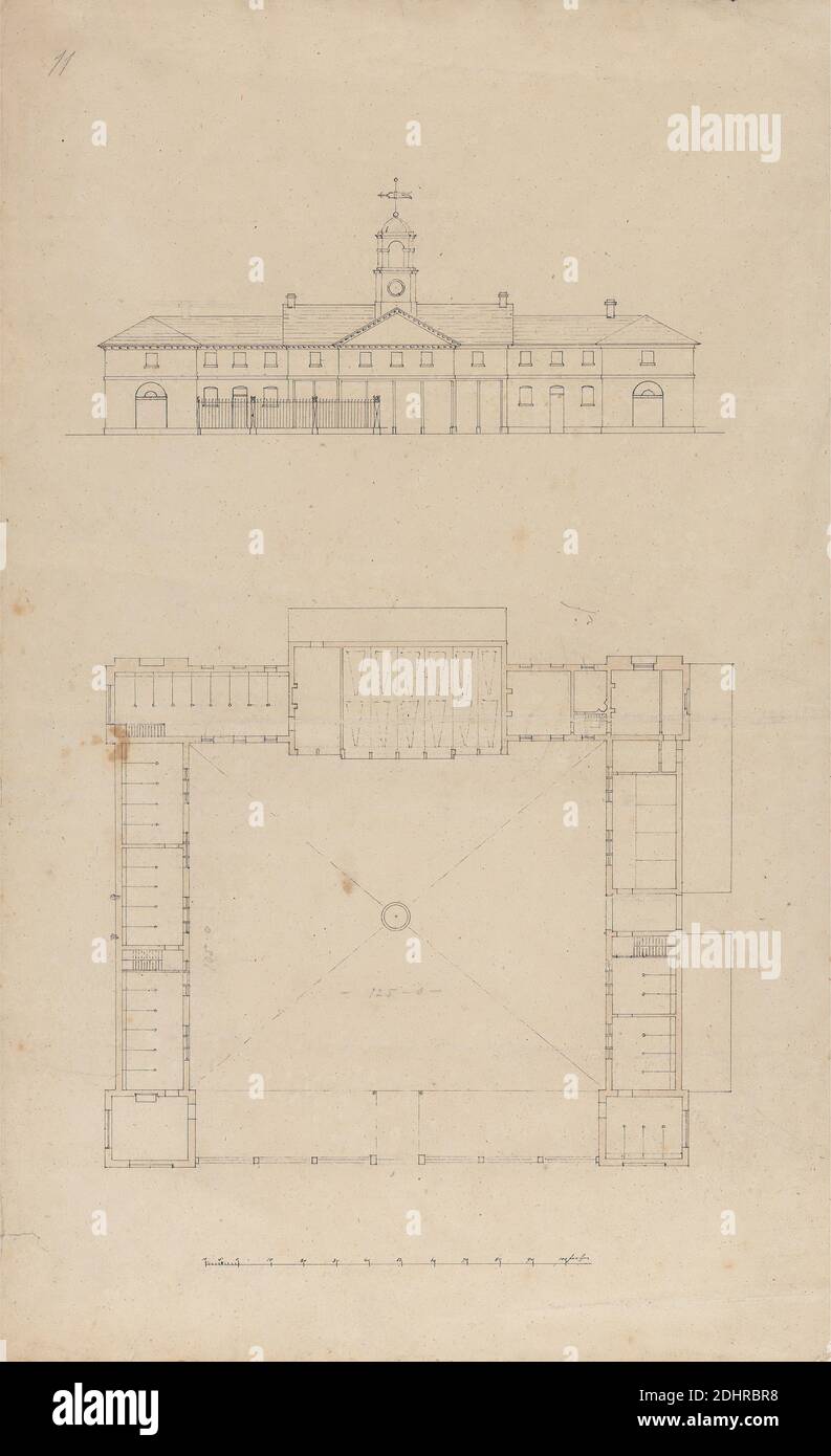 Design For Stables Plan And Elevation Henry Holland 1745 1806 British Undated Pen And Black Ink With Brown Wash On Thin Smooth Beige Wove Paper Bar Scale Of 1 2 Inches To 10 Feet
