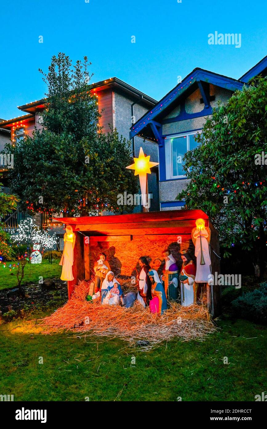 Christmas Lights and Nativity display, Trinity Street, Vancouver