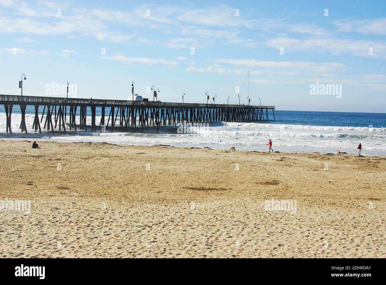 Pier at Pismo Beach in San Luis Obispo County, California, famous for its Pismo Clams, beaches, and sand dunes. Stock Photo
