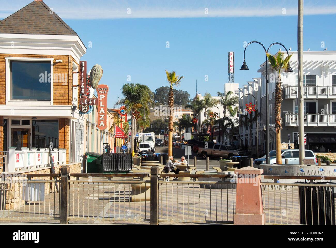 Pismo Beach Downtown in San Luis Obispo County, California, famous for its Pismo Clams, beaches, and sand dunes. Stock Photo