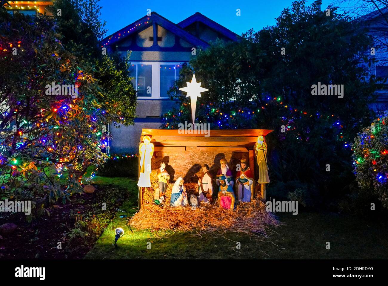 Christmas Lights and Nativity display, Trinity Street, Vancouver