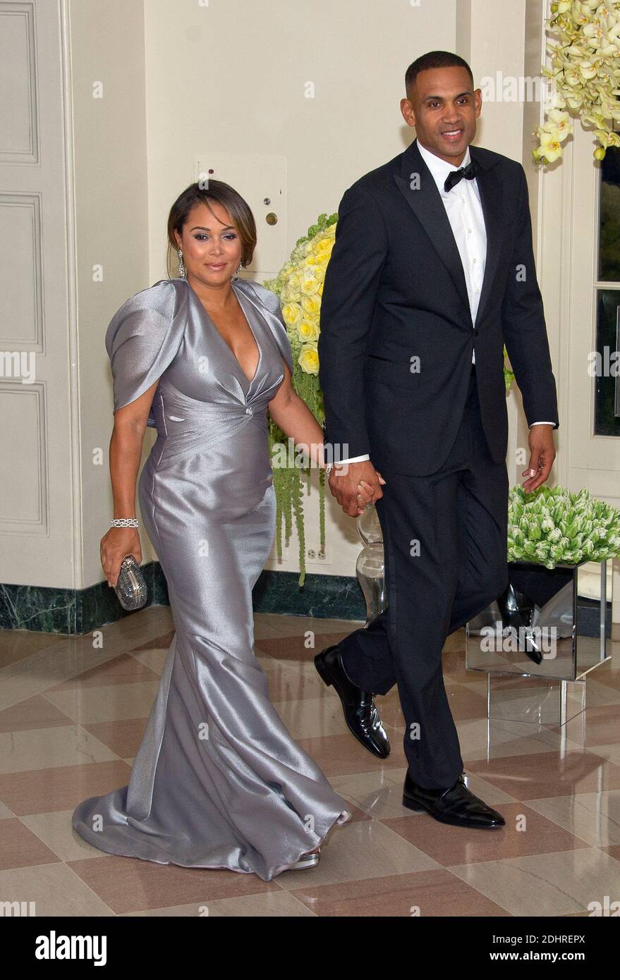 Grant Hill, Former Basketball Player, Member of The President?s Council on Fitness, Sports & Nutrition and Tamia Hill arrives for the State Dinner in honor of Prime Minister Trudeau and Mrs. Sophie Grégoire Trudeau of Canada at the White House in Washington, DC, USA, on Thursday, March 10, 2016. Photo by Ron Sachs/CNP/Pool/ABACAPRESS.COM Stock Photo