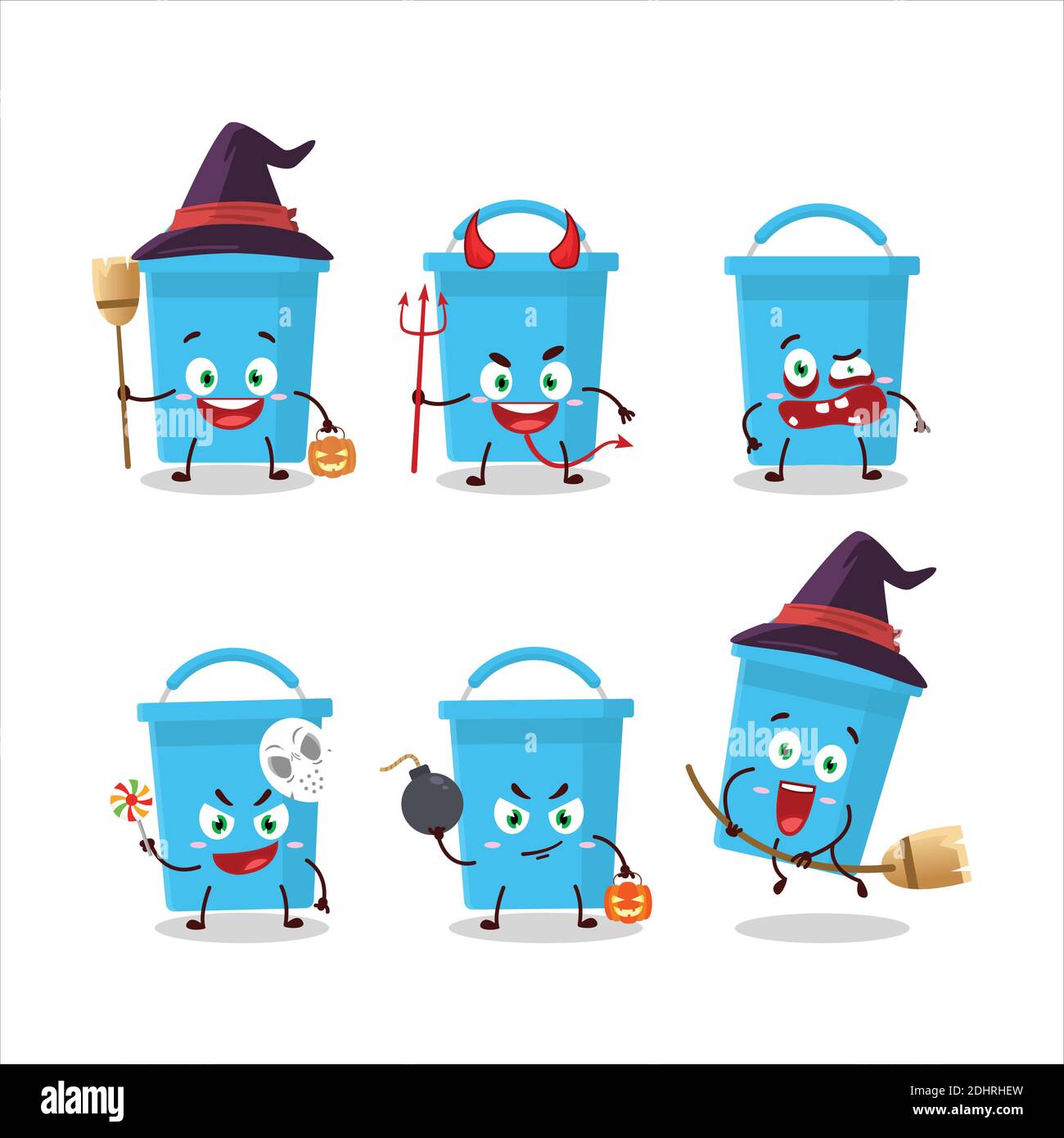 Halloween expression emoticons with cartoon character of blue bucket
