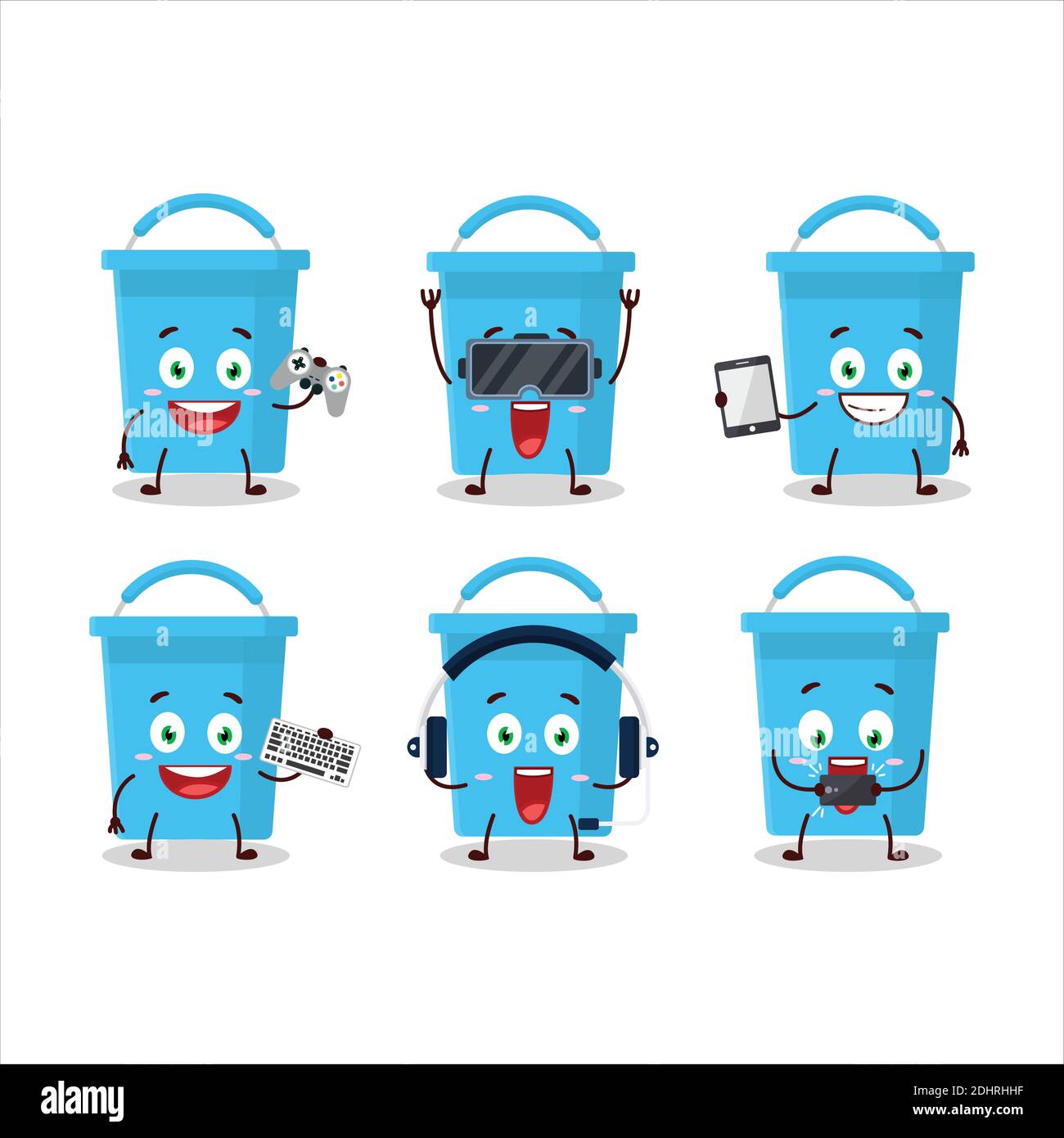Blue bucket cartoon character are playing games with various cute ...