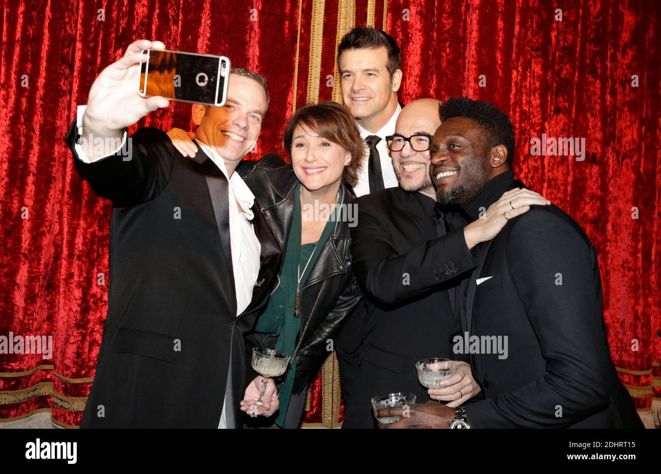 Garou, Daniela Lumbroso, Roch Voisine, Pascal Obispo and Corneille attending at the opening party of 'Manko' restaurant in Paris, France on February 05, 2016. Photo by Jerome Domine/ABACAPRESS.COM Stock Photo