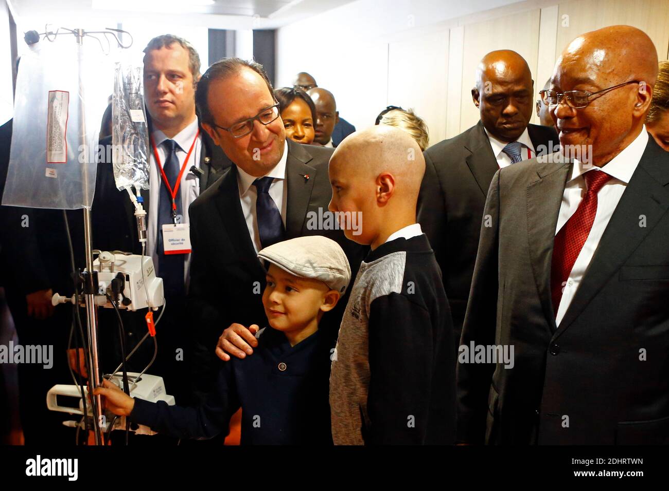 French President Francois Hollande And South African President Jacob Zuma Meet With Young Cancer Patients As They Tour The Pediatric Hematology And Oncology Unit Ihope At Centre Leon Berard For The Fight