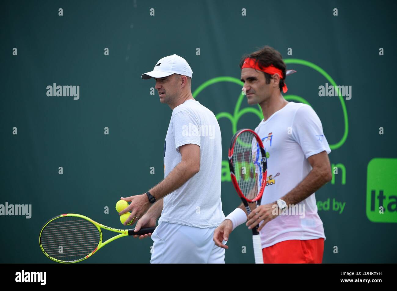 Roger Federer at practice during the Miami Open presented by Itau at  Crandon Park Tennis Center