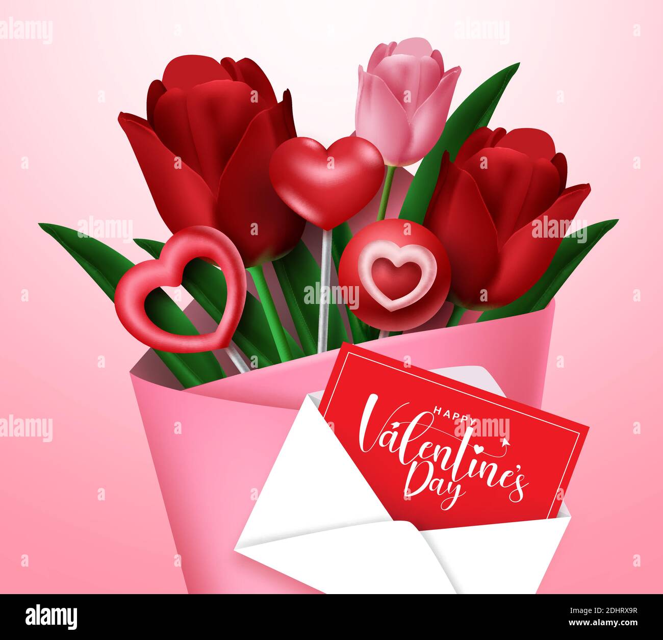 Valentine Bouquet Vector Background Design Happy Valentine S Day Text In Greeting Card With Tulip Flowers And Hearts Element For Valentines Day Gift Stock Vector Image Art Alamy