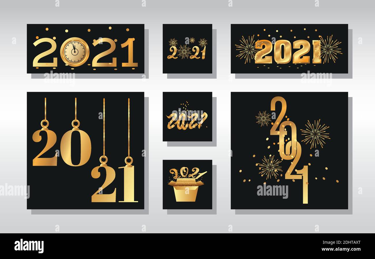 happy new year golden numbers fireworks on black background vector ...