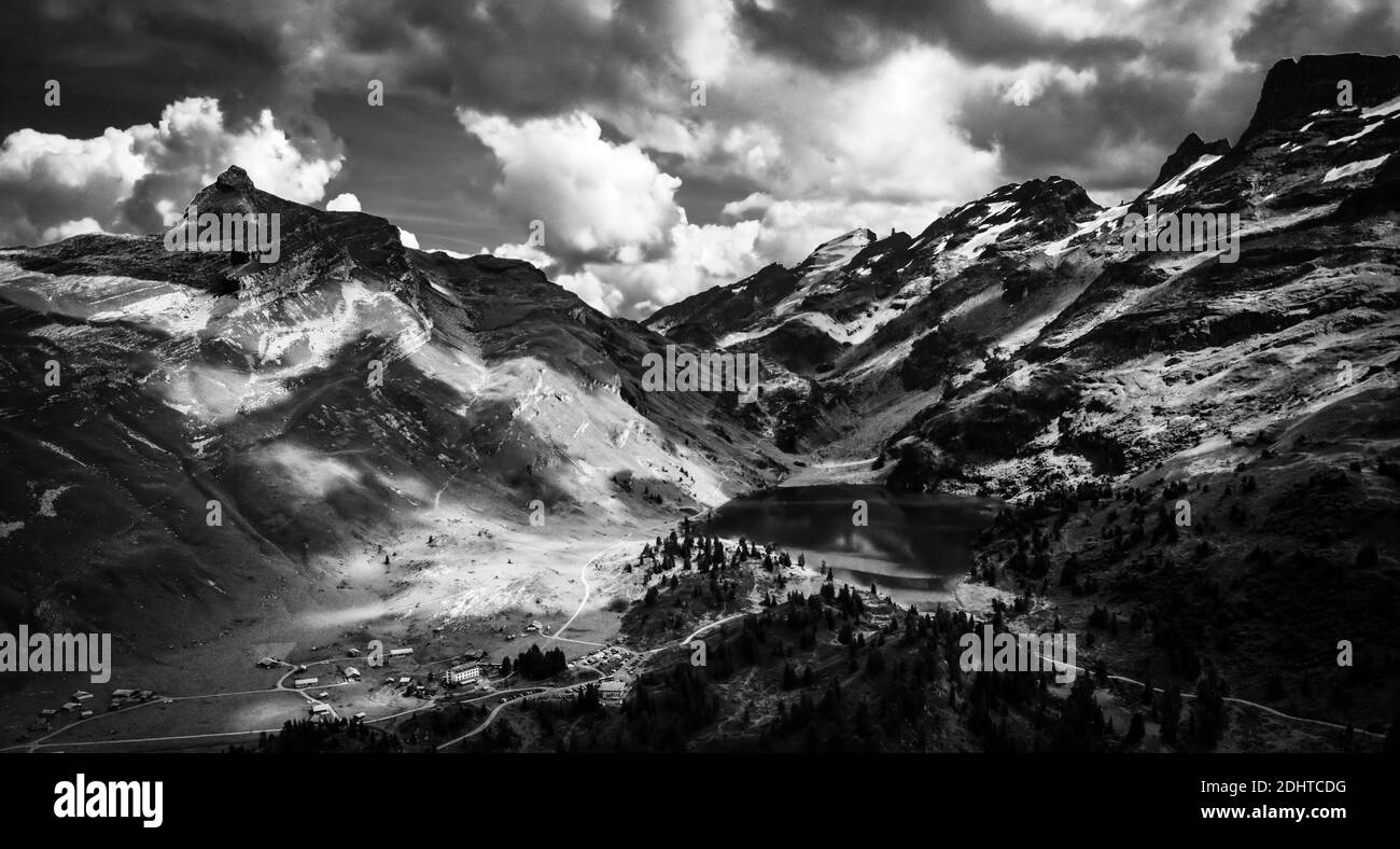 Amazing nature of Switzerland in the Swiss Alps in black and white ...