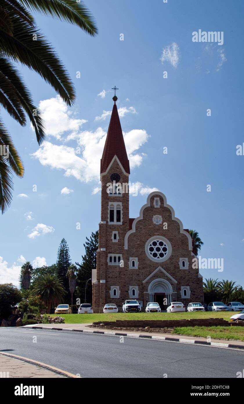 The Christuskirche (Christ Church) is a historic landmark and Lutheran church in Windhoek, Namibia. Stock Photo