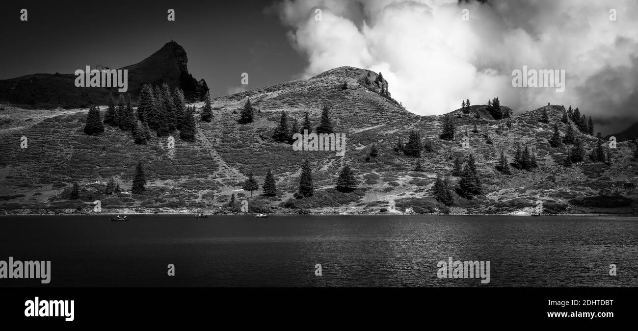 Wonderful spot for vacation in the Swiss Alps in black and white Stock ...