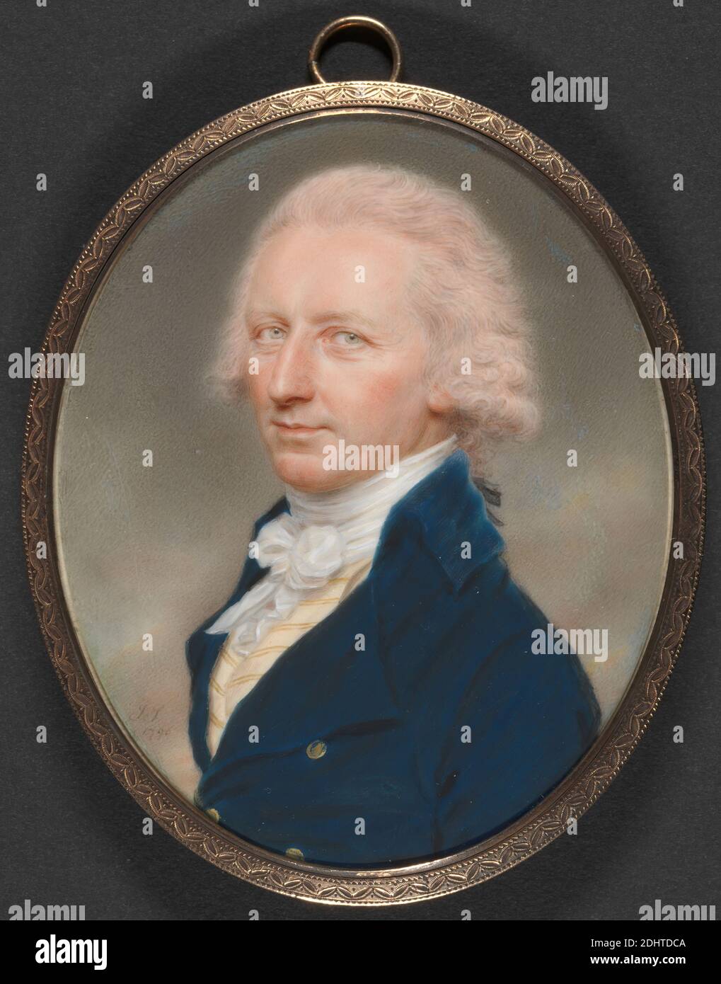 General Stevenson, John Smart, 1741–1811, British, 1796, Watercolor and gouache on ivory, Image: 3 x 2 1/2 inches (7.6 x 6.4 cm) and Frame: 3 1/2 x 2 3/4 x 1/4 inches (8.9 x 7 x 0.6 cm), portrait Stock Photo