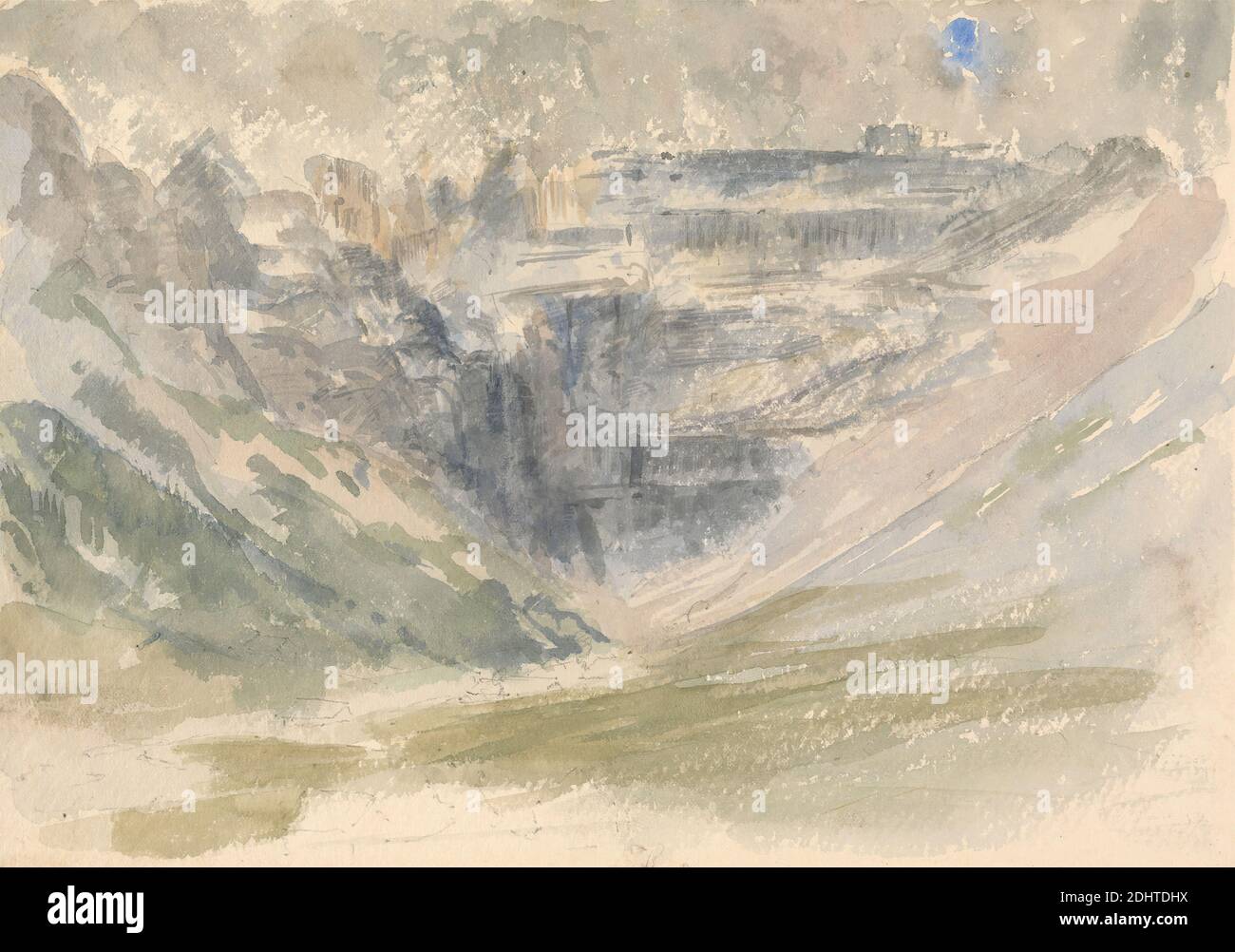 Mountainous Landscape, unknown artist, nineteenth century, undated, Watercolor and graphite on thick, moderately textured, cream wove paper, Sheet: 7 × 10 inches (17.8 × 25.4 cm), landscape, mountains Stock Photo