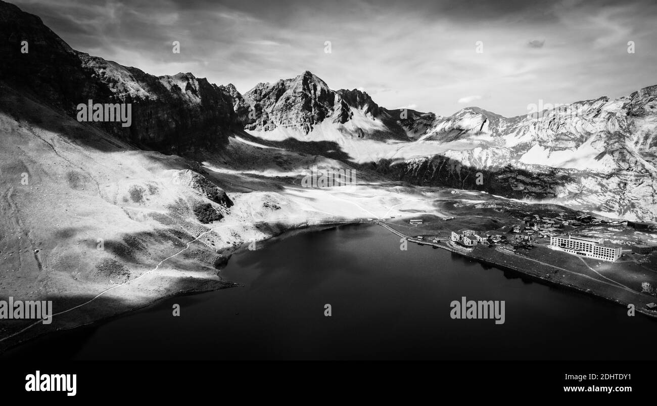 The Swiss Alps at Melchsee Frutt in black and white Stock Photo - Alamy