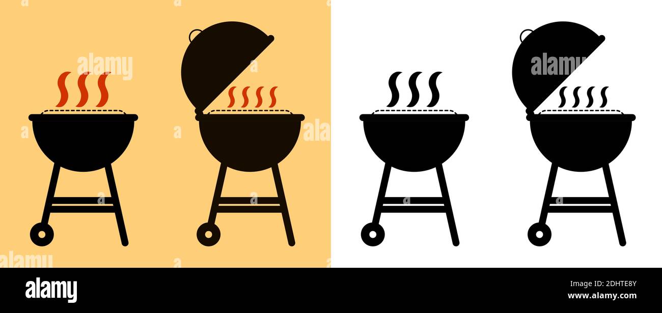 barbecue grill icons set. Vector on white and sand background Stock ...