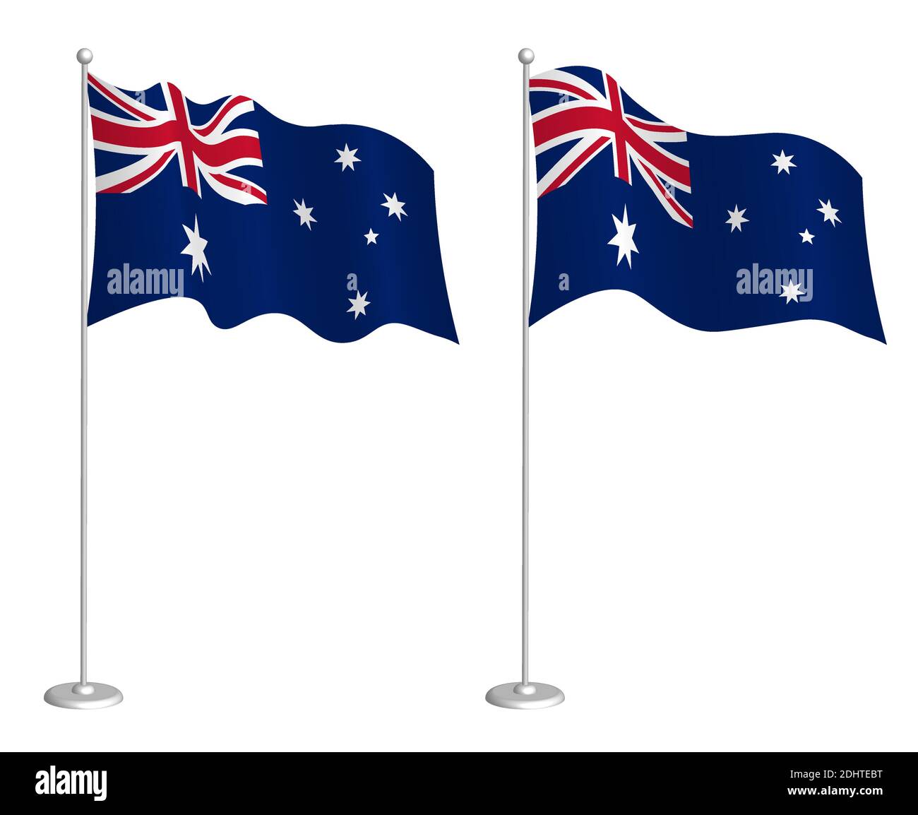 Flag of Australia on flagpole waving in the wind. Holiday design element. Checkpoint for symbols. Isolated vector on white background Stock Vector Image & -