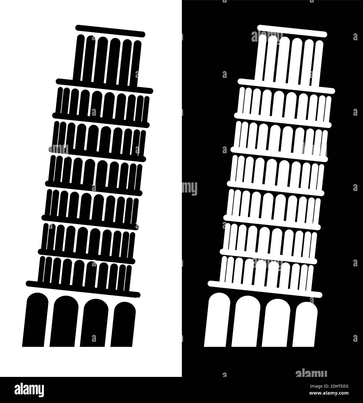 icon, leaning tower of pisa. Landmarks of Italy. Black and white vector Stock Vector