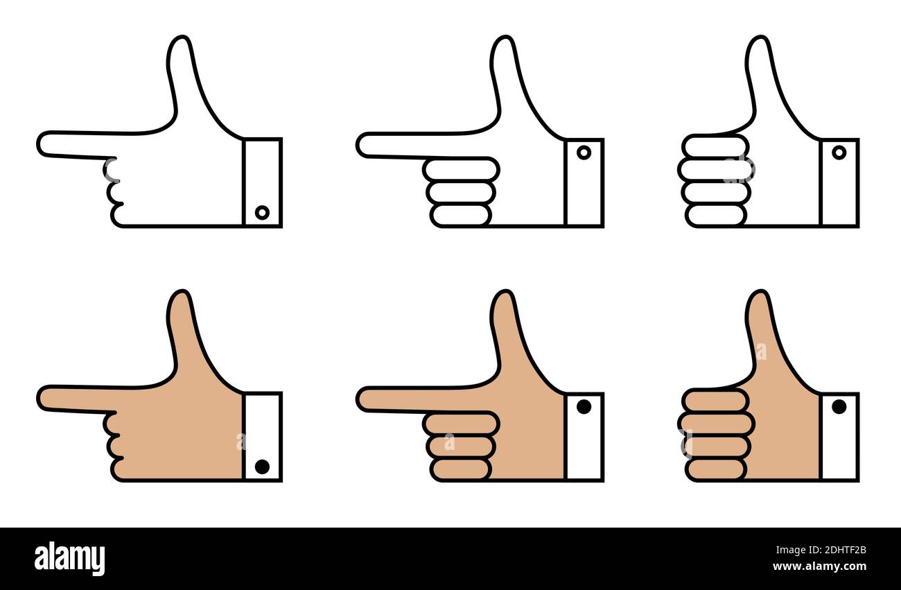 set of hand gestures with bent and pointing fingers. Icons in linear ...