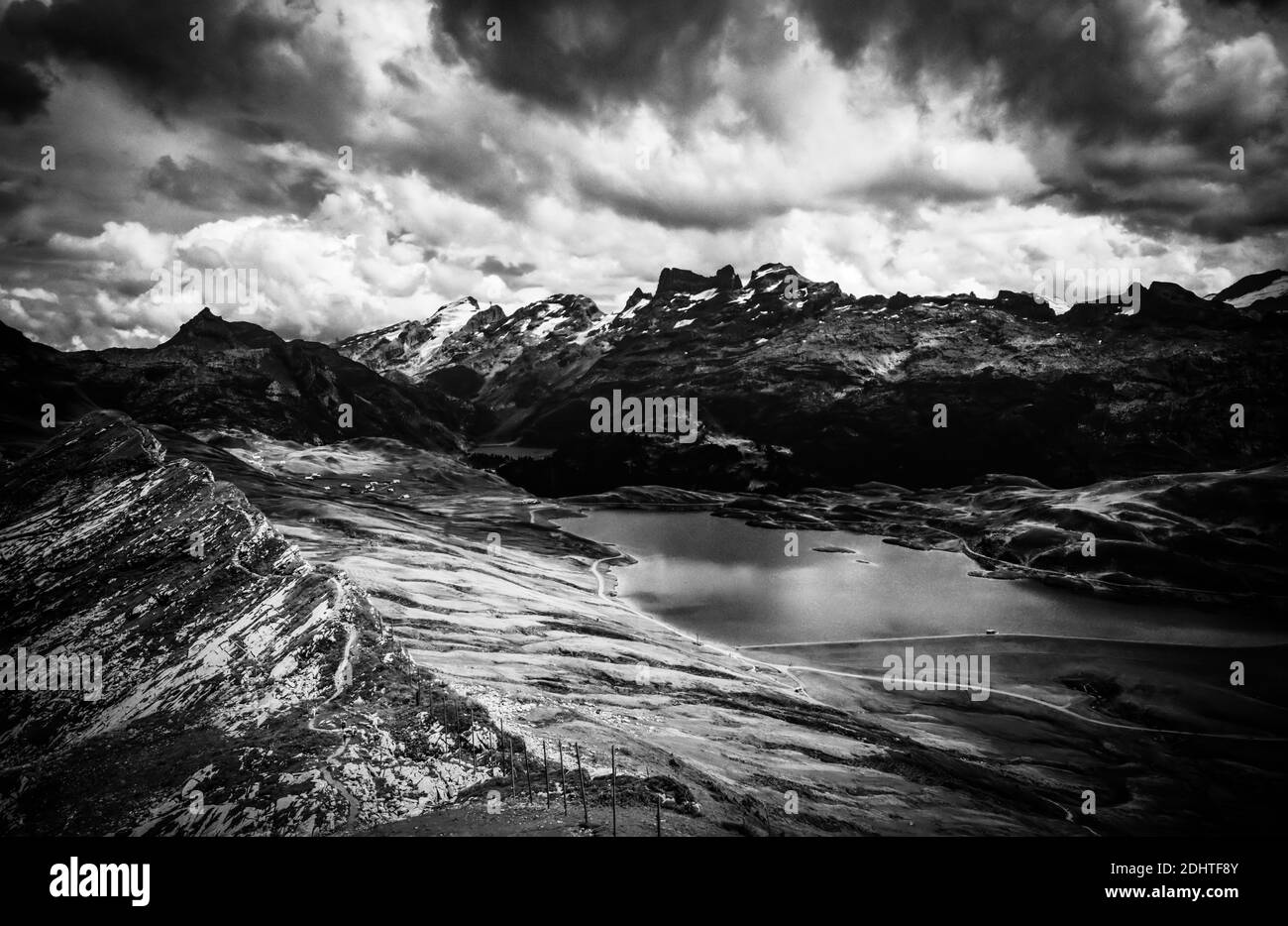 Amazing nature of Switzerland in the Swiss Alps in black and white ...